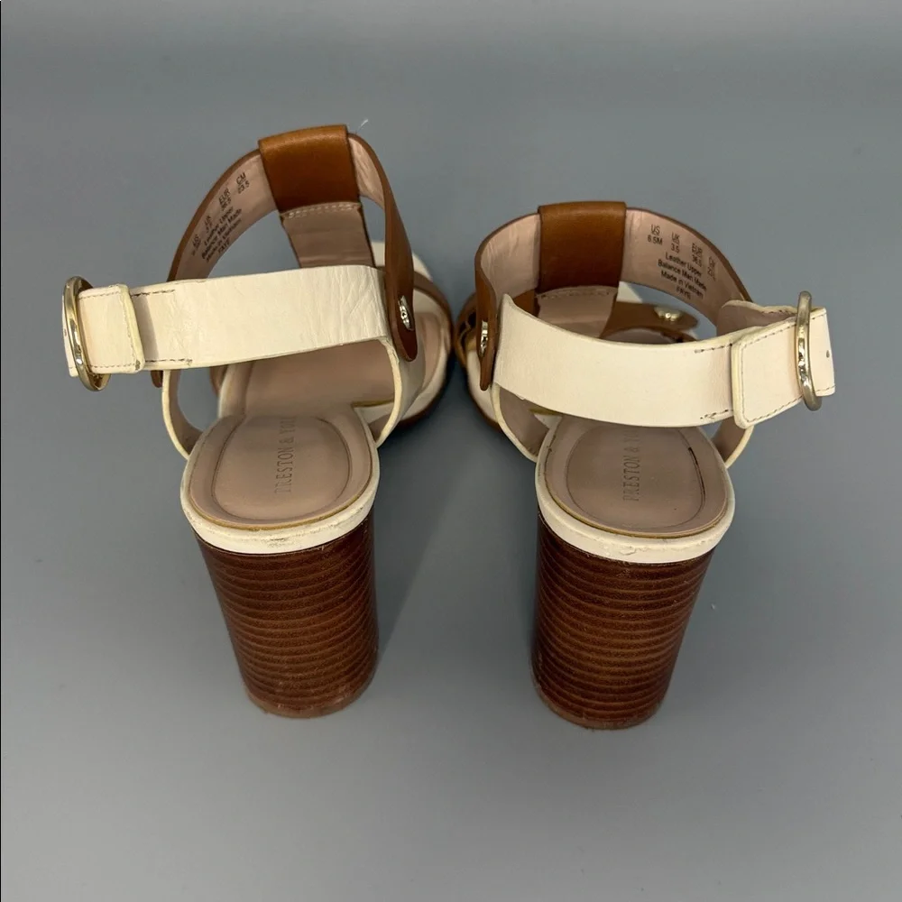 Preston & York Faye Tan Leather T-Strap‎ Block Heel Sandals - Size 6.5